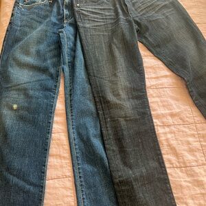 2 pair AG Adriano Goldschmied Women's Straight Jeans in Blue and Dark Blue